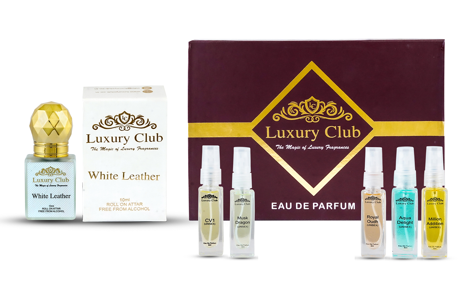 2 Pcs White Leather Attar & Perfume Gift Set