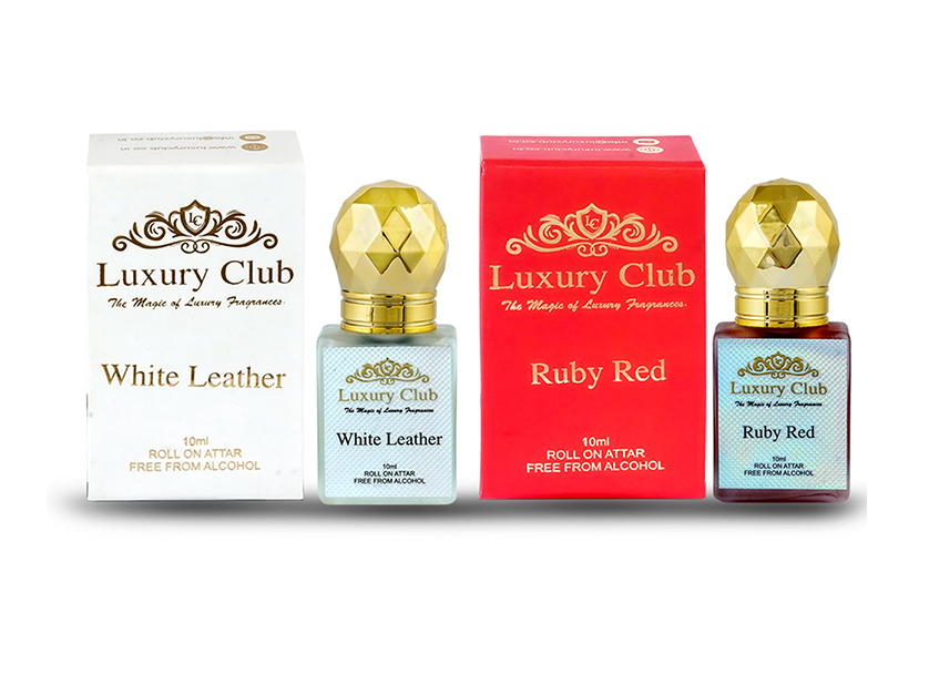 2 Pcs White Leather & Ruby Red Attar Set